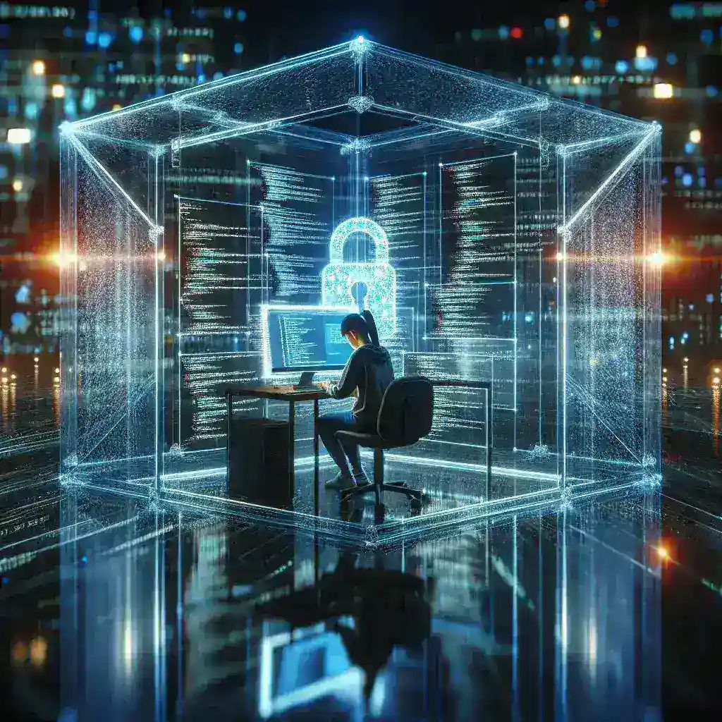 "Imagem ilustrativa do conceito de hacking ético, mostrando um profissional de cibersegurança analisando código em um laptop, simbolizando a importância e as aplicações do hacking ético na segurança digital."